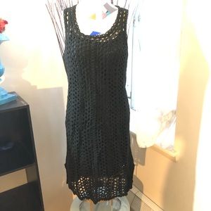 DKNY crochet knit sweater dress and slip.